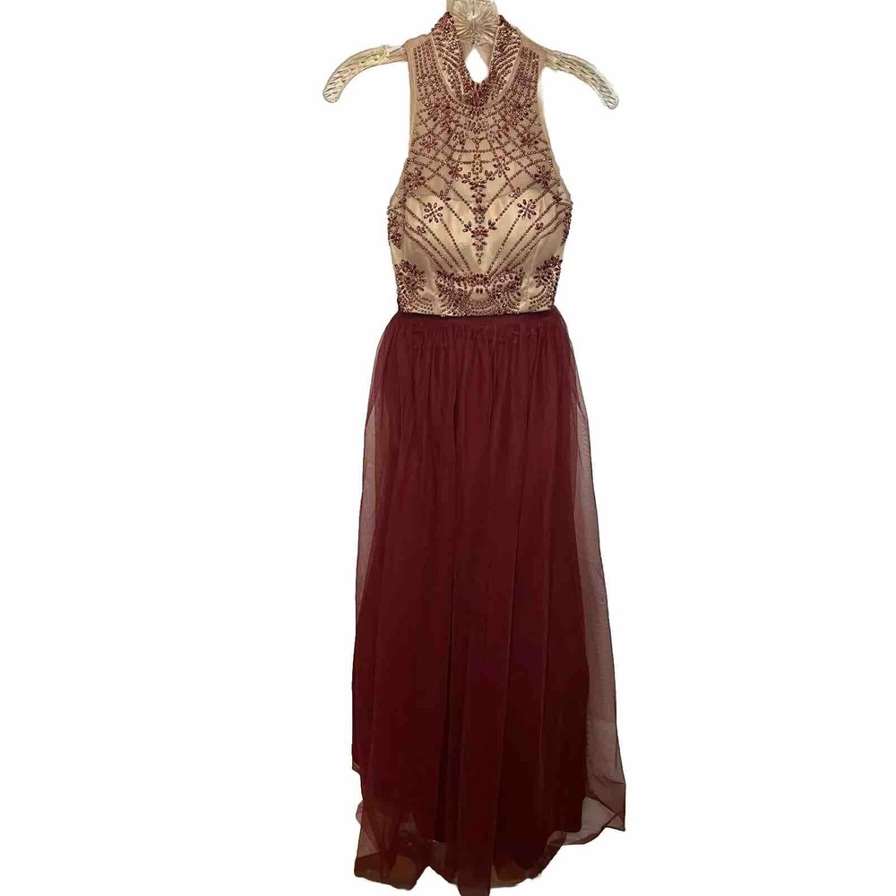 Blonde Nites Stacy Skylar Prom Dress 1‎ Deep Red Gold 2 Piece Jeweled Priyanka